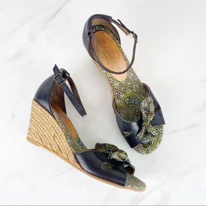 Eric Michael Leather Bow Espadrille Wedge Sandals